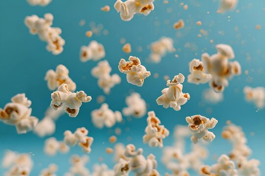 Popcorn snack with attractive look on blue background. High quality