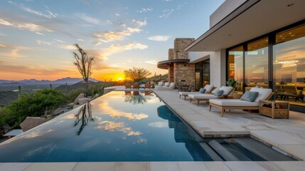 Fototapeta premium A stunning, contemporary home with an infinity pool, large patio, and panoramic views