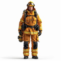Fototapeta premium a fireman in a yellow uniform and helmet, transparent background png