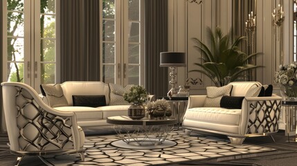 Living Room With A Glamorous, Hollywood-Inspired Design, Featuring Luxurious Materials And Bold Patterns, Room Background Photos
