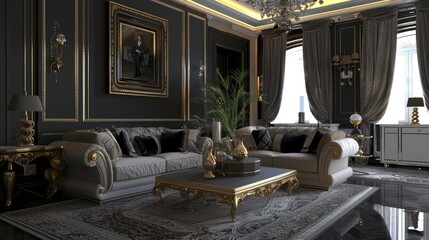 Living Room With A Luxurious, Art Deco Style, Room Background Photos