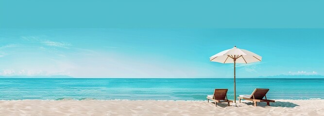 chairs and umbrellas on the beach with a clear blue sky