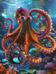 Obraz premium A beautiful octopus with vibrant colors. AI.