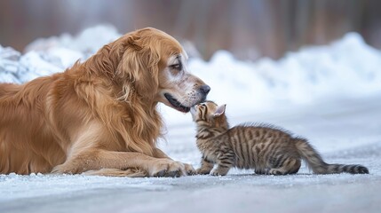 friendship of a cat and a dog, two animals who love each other.