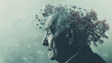 Memory loss due to dementia. Alzheimer concept. Lost of memory and mental illness