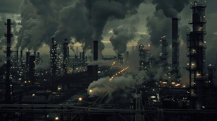 Black oil factory photo, copy space