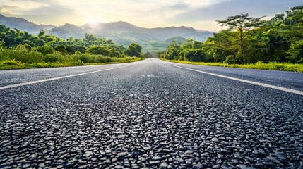 Empty asphalt road and mountain nature scenery under blue sky