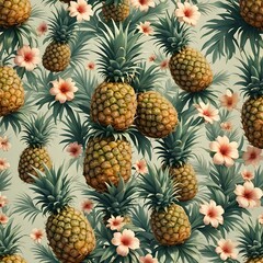 Fototapeta premium Pineapple Background with Flowers