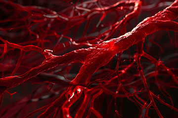 Intricate Network of Veins and Arteries Highlighting the Vivid Red Blood in a Dark Background Symbolizing Vitality