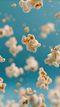 Popcorn snack with attractive look on blue background. High quality