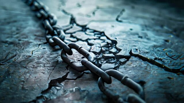 Broken chain on cracked surface in low light