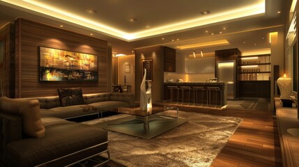 Contemporary Art Gallery-Inspired Living Room With Modern Art Pieces And Sleek Furniture, Room...