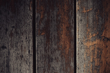 Background with old designed wooden boards closeup.