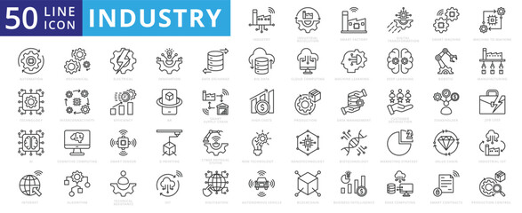 Industry 4.0 icon set with industrial revolution, smart factory, digital transformation, smart machine, automation and technology.