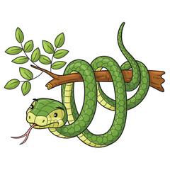 Obraz premium cartoon green snake on a tree branch