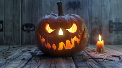 Mischievous jack-o'-lantern with glowing grin and dancing features