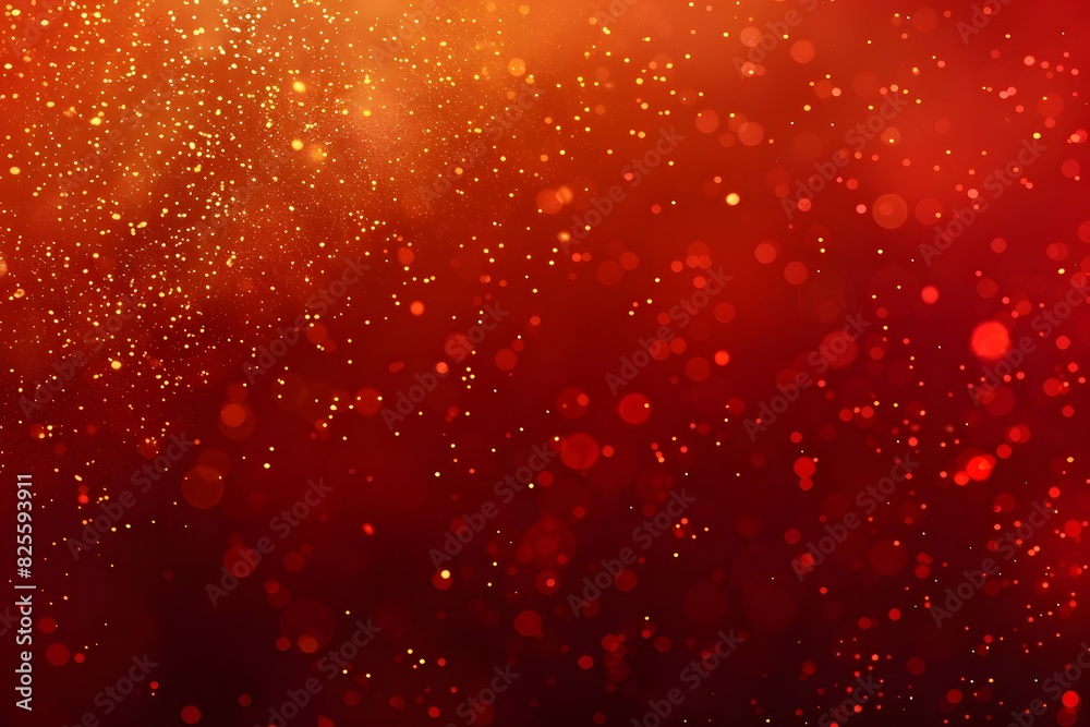 Wall mural red and gold glittering abstract background with bokeh and sparkling lights, suitable for elegant an