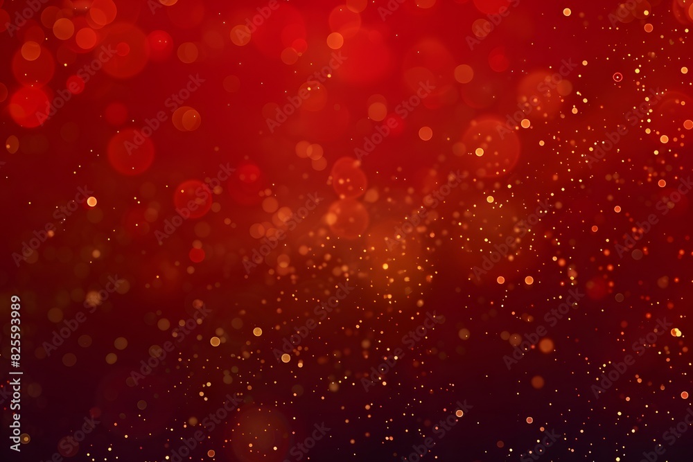 Wall mural golden glitter particle background with soft focus and bokeh light effects on warm red gradient, ide
