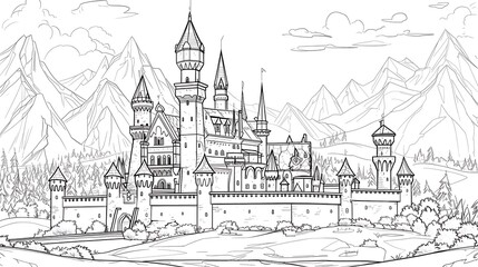 Obraz premium architecture, sketch, drawing, building, castle, vector, church, city, illustration, house, old, tower, town, vintage, art, medieval, europe, travel, paris, design, home, street, landscape, cathedral,