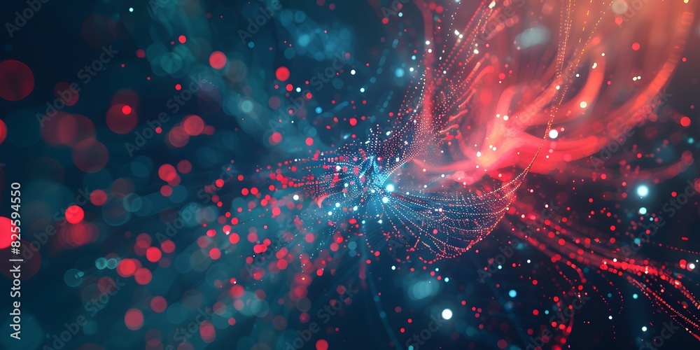 Sticker digital abstract background with blue and red tones bokeh lights, perfect for technology and data vi