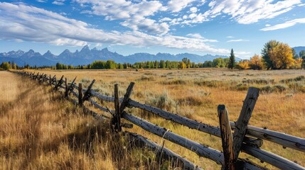 Rustic Fence along a Meadow in the Grand Teton National Park