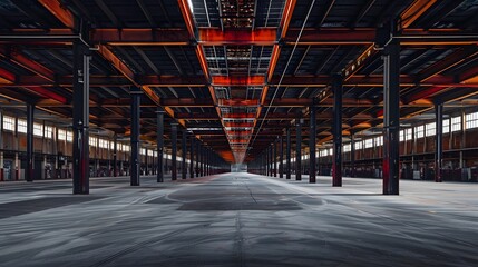 A large empty warehouse with rows of collumn.