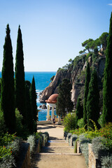 view of the coast of the sea of a beautiful white gazebo in Spain