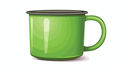 Realistic green enamel mug in 3d style vector illus