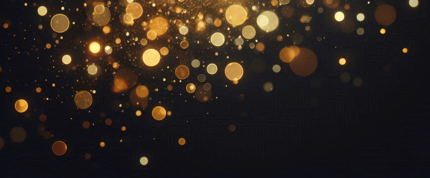Hintergrund mit fallenden goldenen Glitzerpartikeln. Fallendes Goldkonfetti mit magischem Licht. Sch&ouml;ner heller Hintergrund