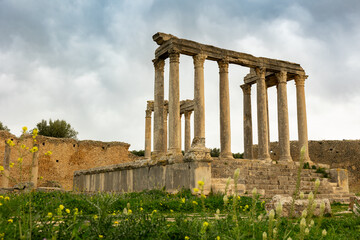 Temple building details of Juno Celestis (Junon Celestis), archaeological site of ancient Roman...
