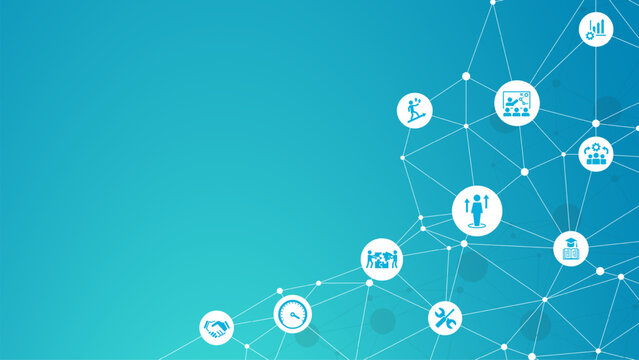 Apprenticeship vector illustration. Blue banner related to apprentice, intern or trainee mentoring program, job training or coaching, training on the job, vocational or practical learning