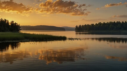 sunrise over the lake,lake,sun,evening