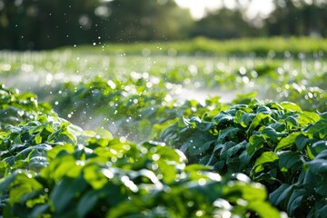 Against the verdant backdrop of the potato field.