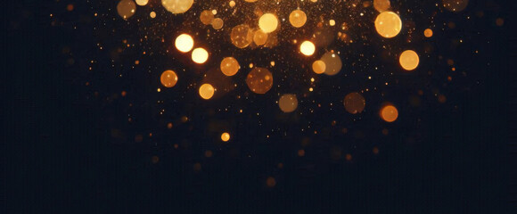 Hintergrund mit fallenden goldenen Glitzerpartikeln. Fallendes Goldkonfetti mit magischem Licht. Schöner heller Hintergrund