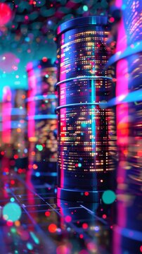 Illustration of a database management icon in 3D with a vibrant color palette