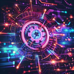 Obraz premium Illustration of a smart automation icon on a colorful, energetic backdrop