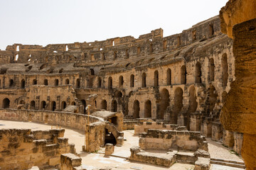 View of roman amphitheater of El Jem in Djem, Tunisia