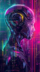 Obraz premium Illustration of an AIdriven automation icon with a colorful, futuristic background