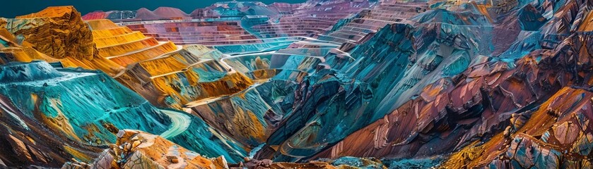 Photo of a colorful panorama of a gold mining operation