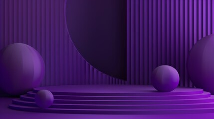 Purple abstract background with a round moon, and a pair of spheres creating a surreal scene. Background with copy space.