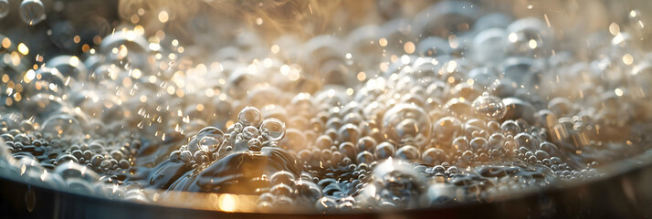 Dynamic Close-Up of Bubbling Boiling Water in Pot with Rising Steam Showcasing Intense Heat