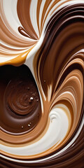 Chocolate background, smooth brown and white melted chocolate flowing