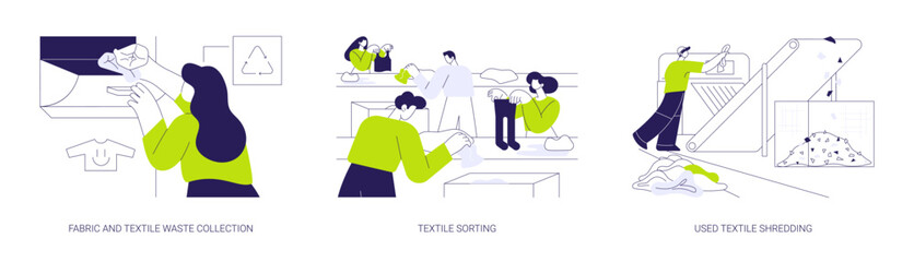 Textile recycling factory abstract concept vector illustrations.