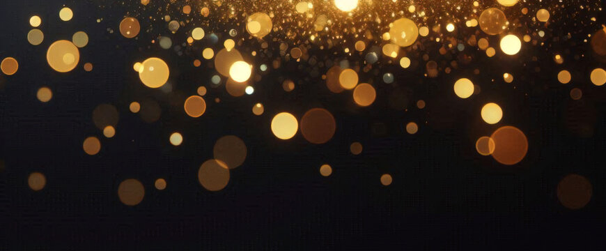 Fondo con part&iacute;culas de brillo dorado que caen. Confeti dorado cayendo con luz m&aacute;gica. Hermoso fondo claro