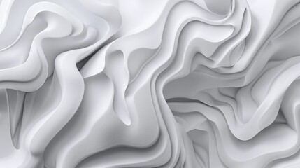Obraz premium Abstract white 3D waves and curves, fluid forms, minimalist, smooth and flowing shapes background ,with copy space, serene texture, modern art