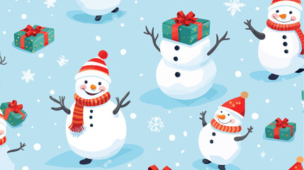 Seamless pattern with cartoon characters on Christm