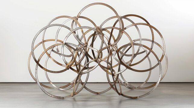 A wire sculpture of eight intersecting circles creating a beautiful and complex octet structure.