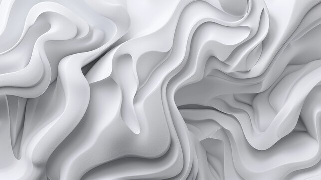 Abstract white 3D waves and curves, fluid forms, minimalist, smooth and flowing shapes background ,with copy space, serene texture, modern art