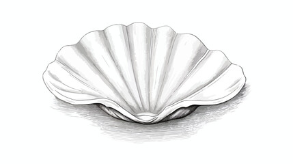 Seashell closed top view hand drawn engraving vecto