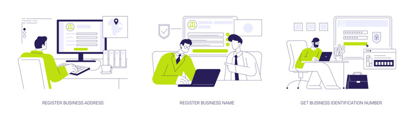 Business registration abstract concept vector illustrations.